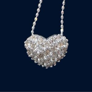 Natural Pave Diamond Heart Pendant 0.5 Carat 18K White Gold Necklace